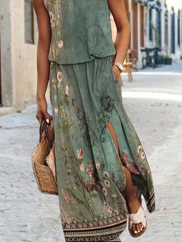 Crew Neck Casual Nationality Ethnic Loose Handmade Dress