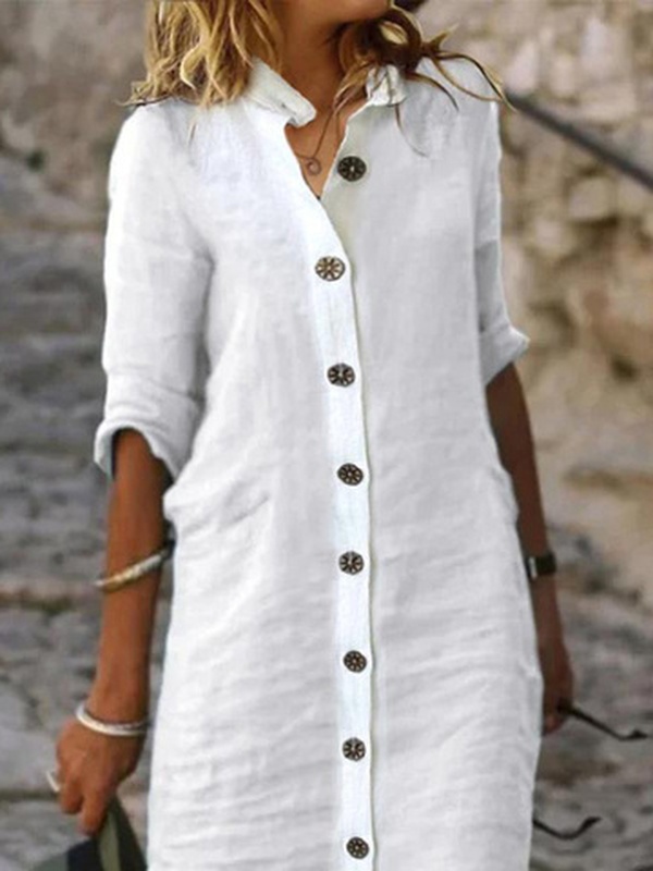 Plain Cotton Casual Handmade Dress