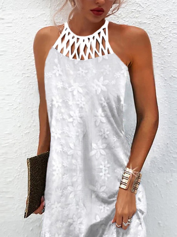 Loose Floral Textured Fabric Sleeveless Casual Handmade Dress