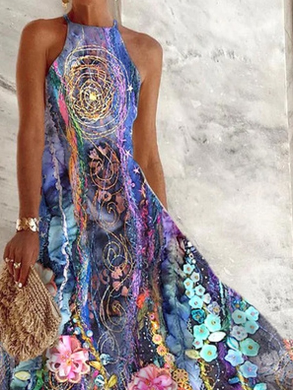 Spaghetti Vacation Regular Fit Floral Handmade Dress