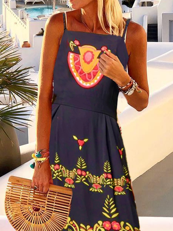 Spaghetti Strap Holiday Tribal A Line Weaving Handmade Dress