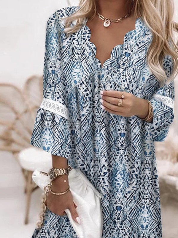 Printed Casual Short Sleeve Woven Handmade Dress