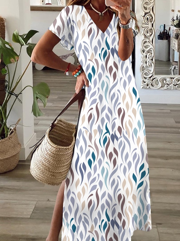 Casual Loose V Neck Handmade Dress