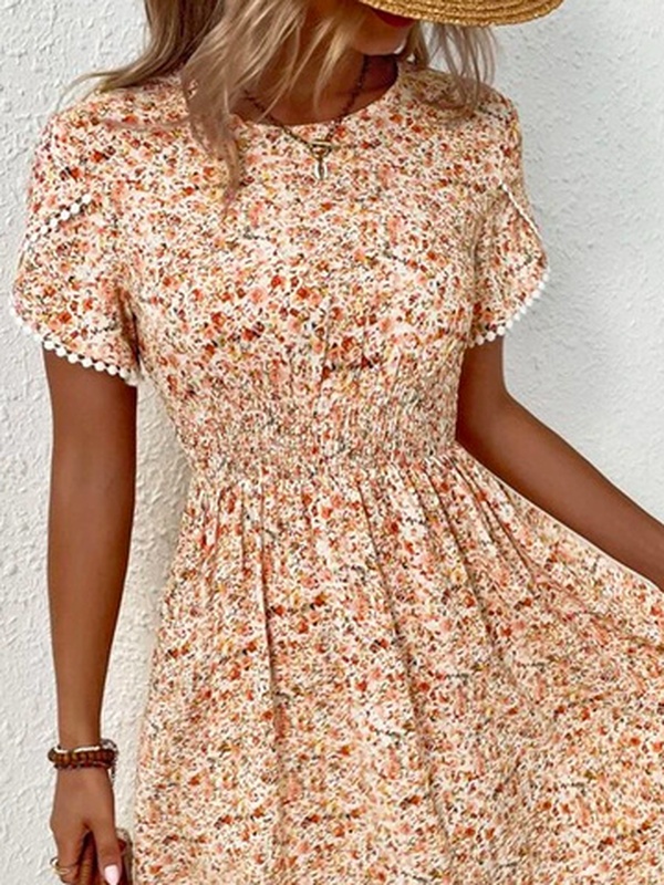 Floral Vacation Crew Neck Handmade Dress