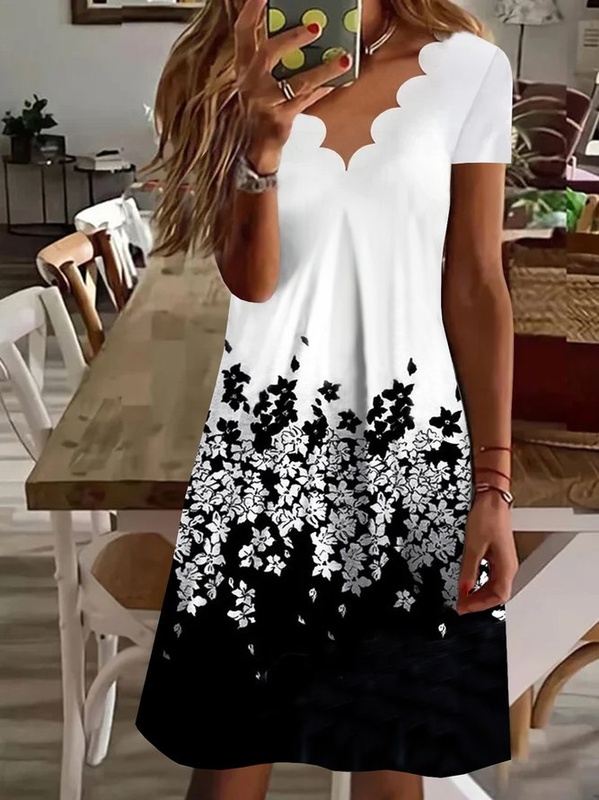 Floral Loosen Casual Short Sleeve Knit Handmade Dress