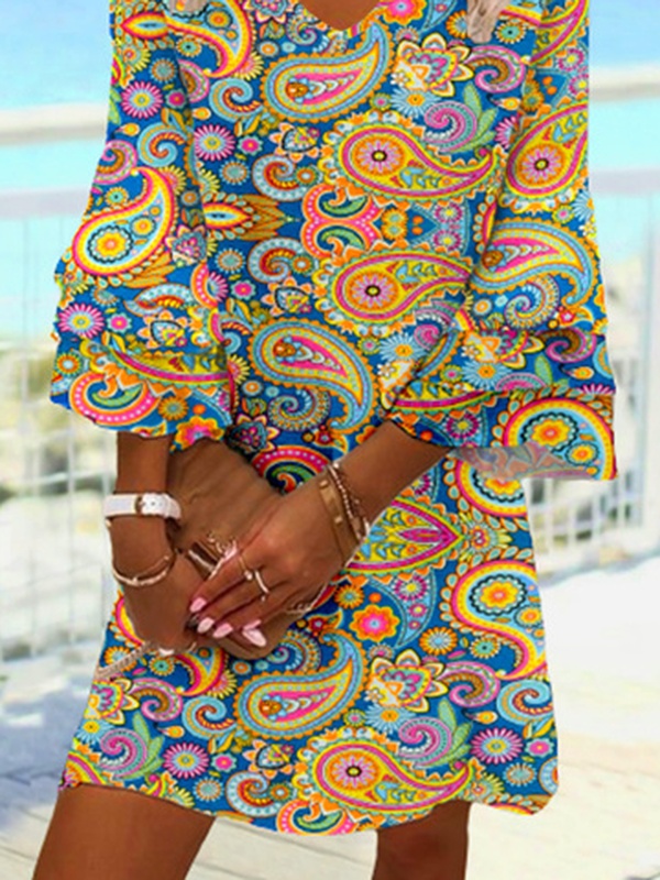 Paisley Vacation Flouncing V Neck Tunic Handmade Dress