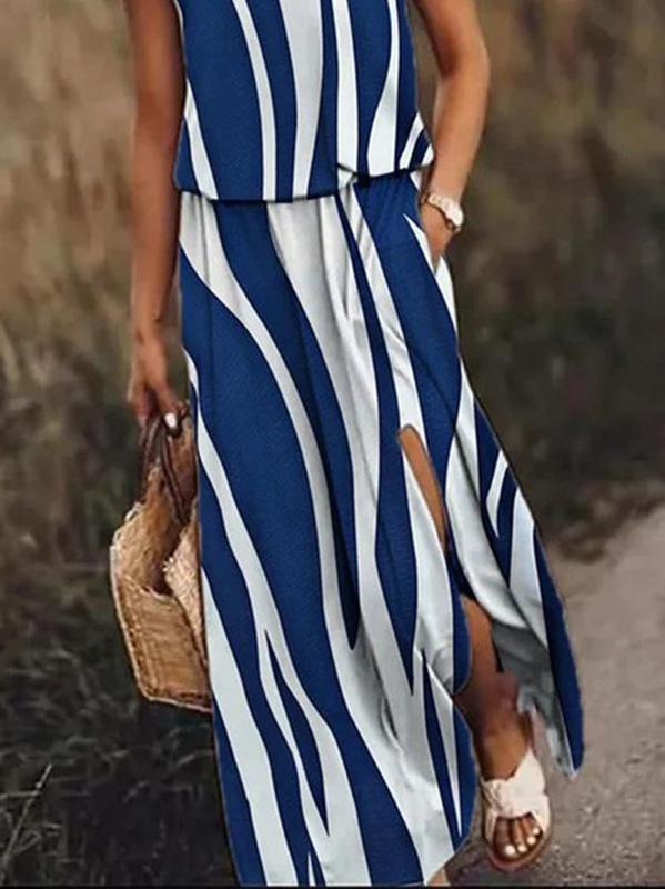 Abstract Loose Casual Crew Neck Handmade Dress