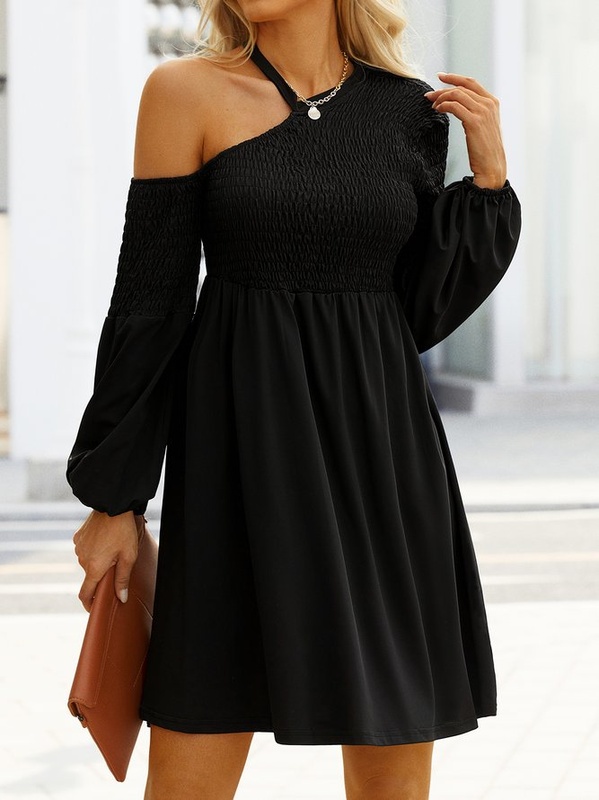 Long Sleeve Vintage Halter Solid Weaving Handmade Dress