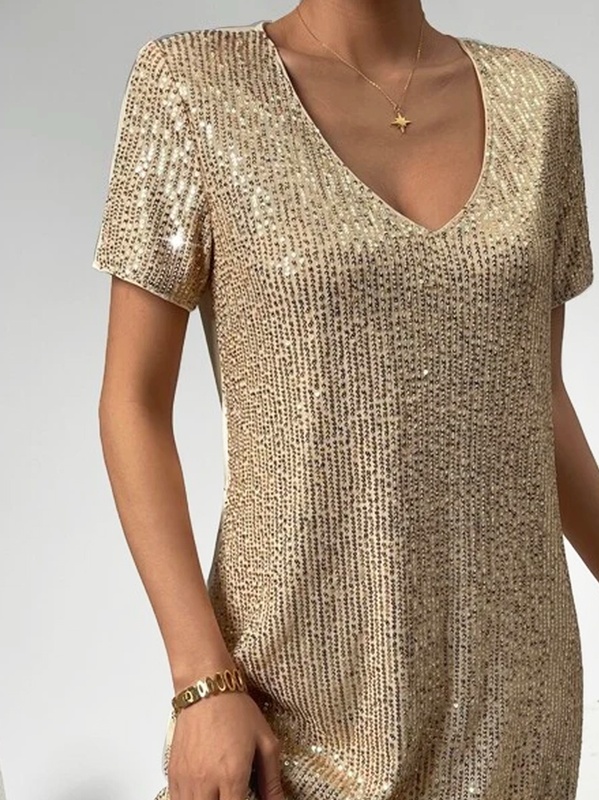 Casual V Neck Plain Loose Handmade Dress