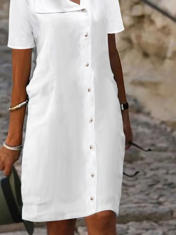 Casual Asymmetrical Collar Plain Buckle Handmade Dress