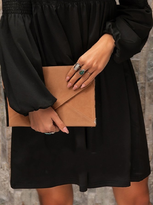 Long Sleeve Vintage Halter Solid Weaving Handmade Dress