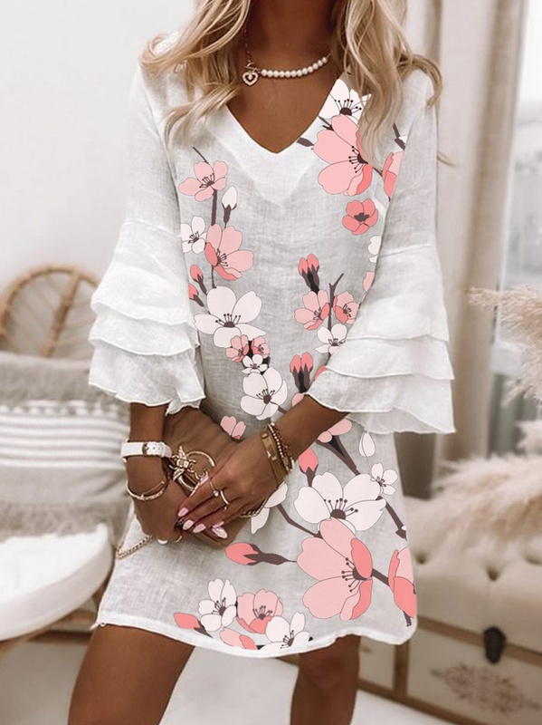Casual Floral Long Sleeve Woven Handmade Dress