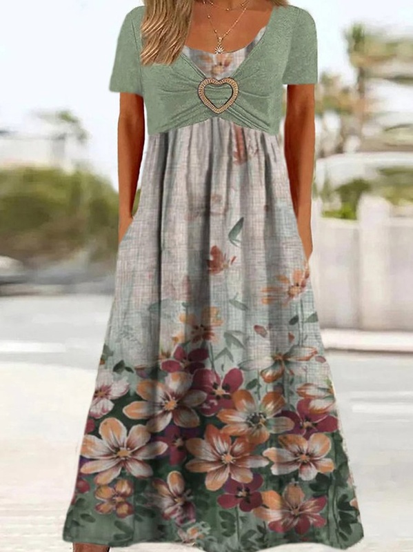 Casual Others Green Floral Handmade Dress