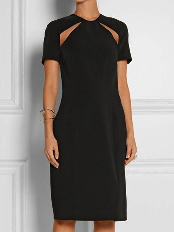 Cut Outs Plain Short Sleeve Casual Tunic Handmade Dress