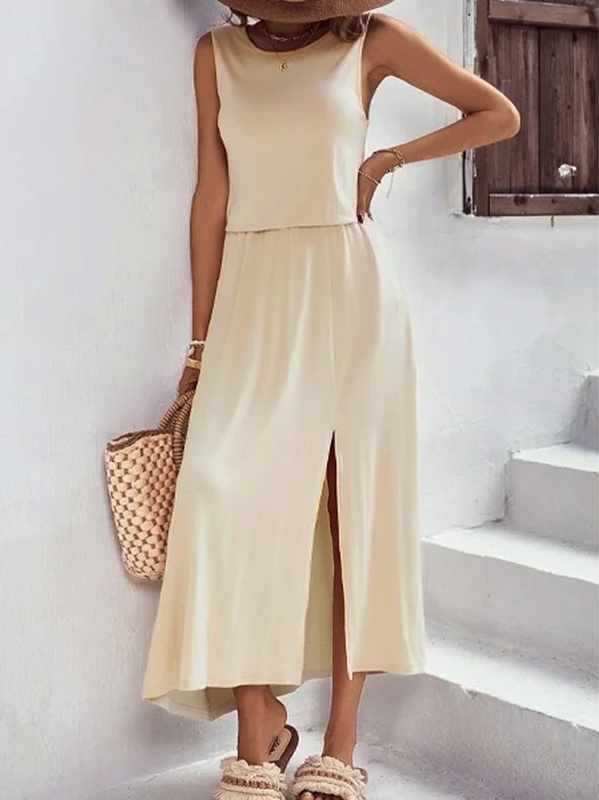 Jersey Casual Plain Loose Handmade Dress