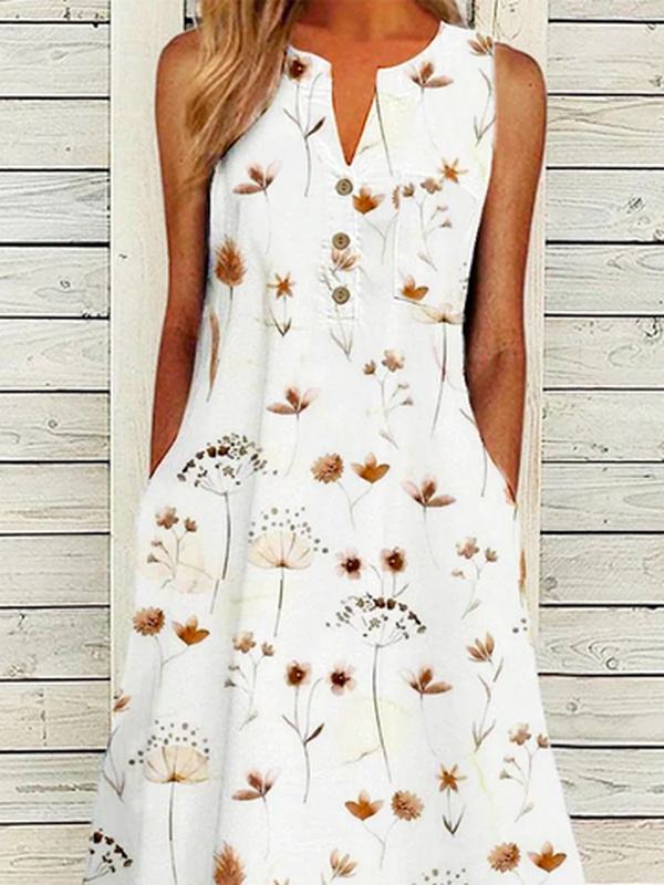 Floral Casual Notched Handmade Dress