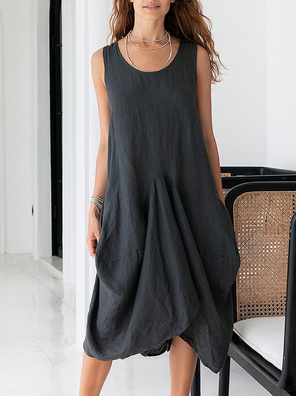 Crew Neck Regular Fit Casual Plain Midi