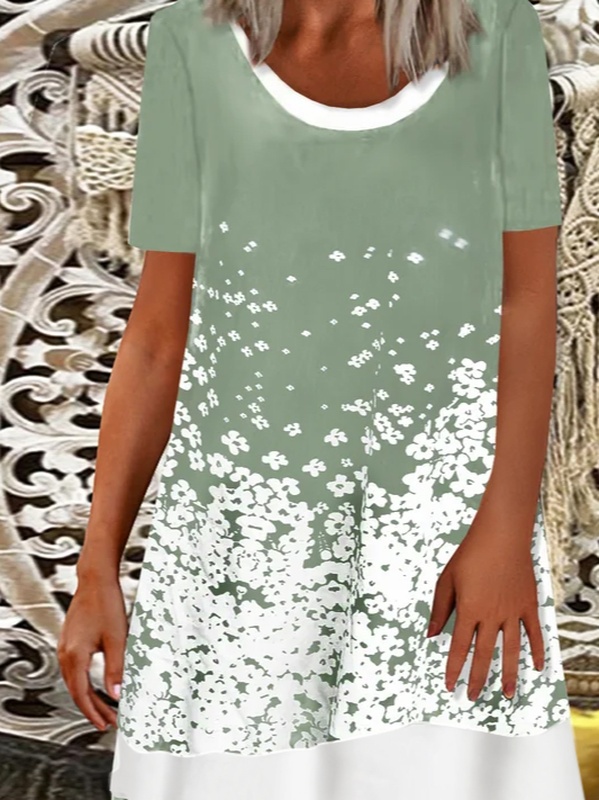 Casual Cotton Blends Floral Short Sleeve Knit Handmade Dress