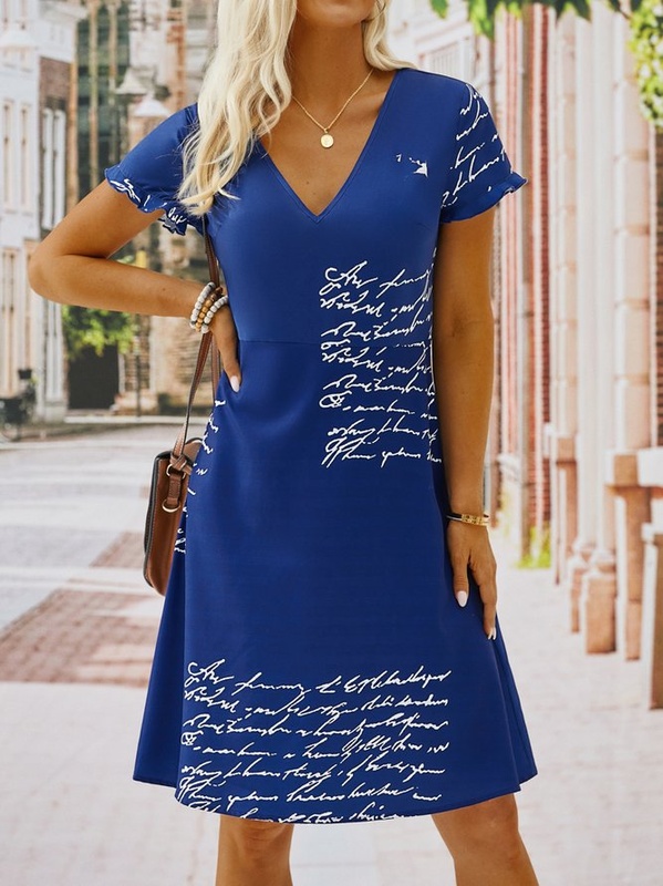 Printed V Neck Vintage Weaving Handmade Dress