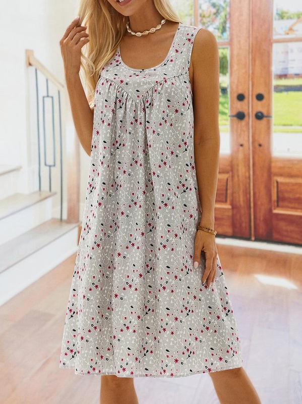 Floral Print Beach Women Summer Midi Weaving Handmade Dress