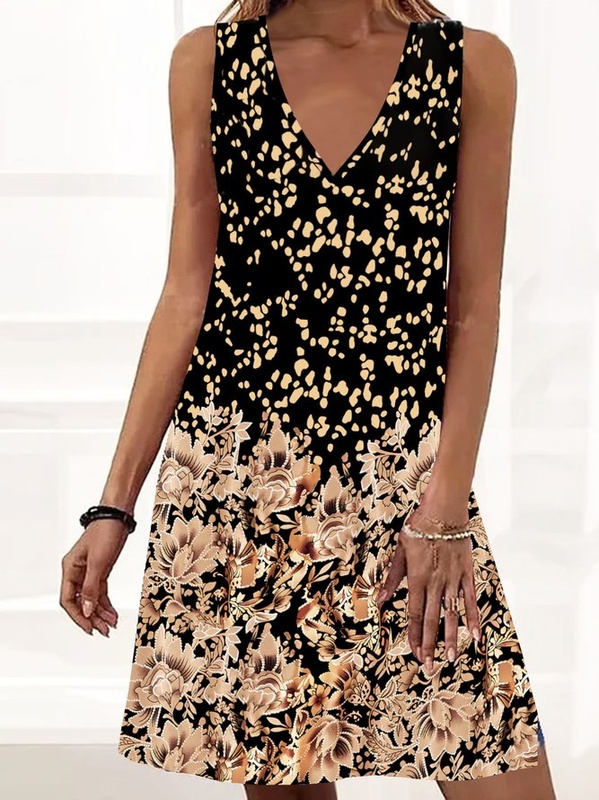 Floral V Neck Casual Loose Handmade Dress