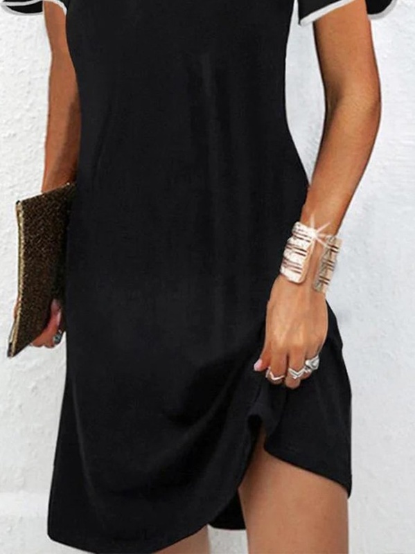 Plain V Neck Casual Short sleeve Loose Handmade Dress