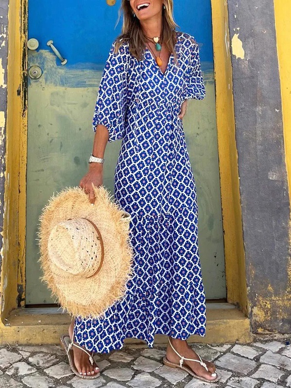 Women Geometric Casual Autumn Polyester Natural Long Best Sell A