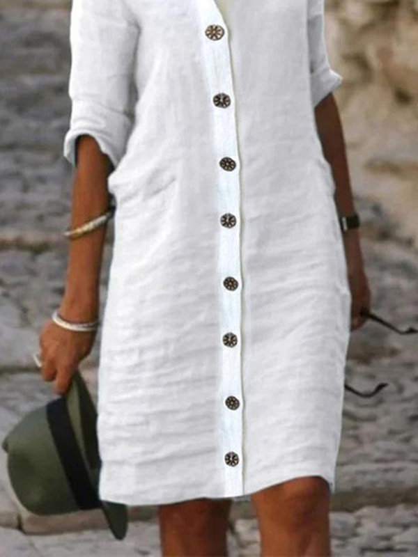 Plain Cotton Casual Handmade Dress