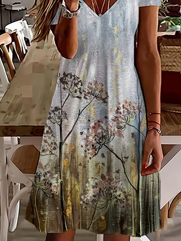 Casual Loose Dandelion Jersey Handmade Dress