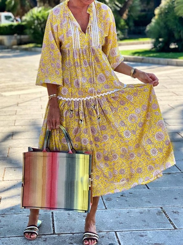 Holiday 3 4 Sleeve Weaving Handmade Dress