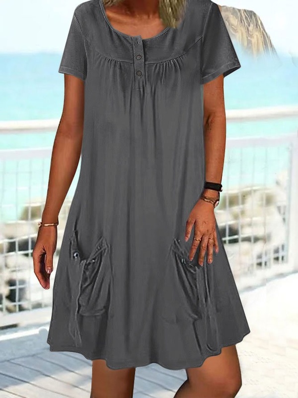 Shirt Collar Casual Loose Handmade Dress