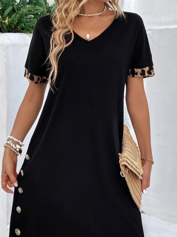 Leopard Buckle Loose Casual Handmade Dress