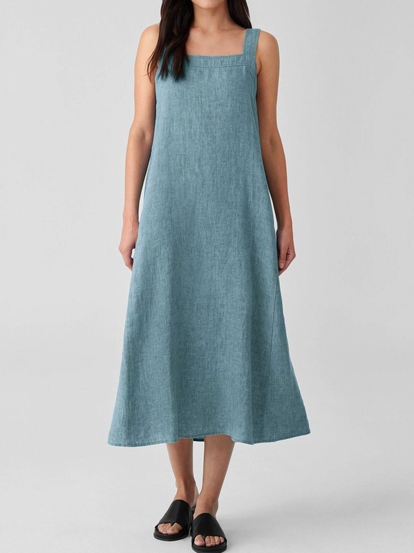 Cotton Loose Square Neck Casual Handmade Dress