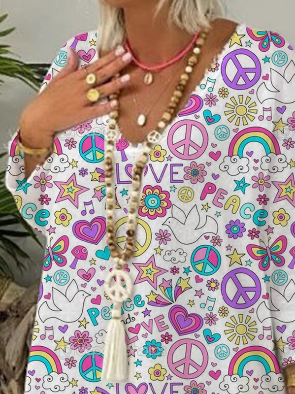 Vintage Holiday Boho Short Sleeve V Neck Tribal Casual Weaving