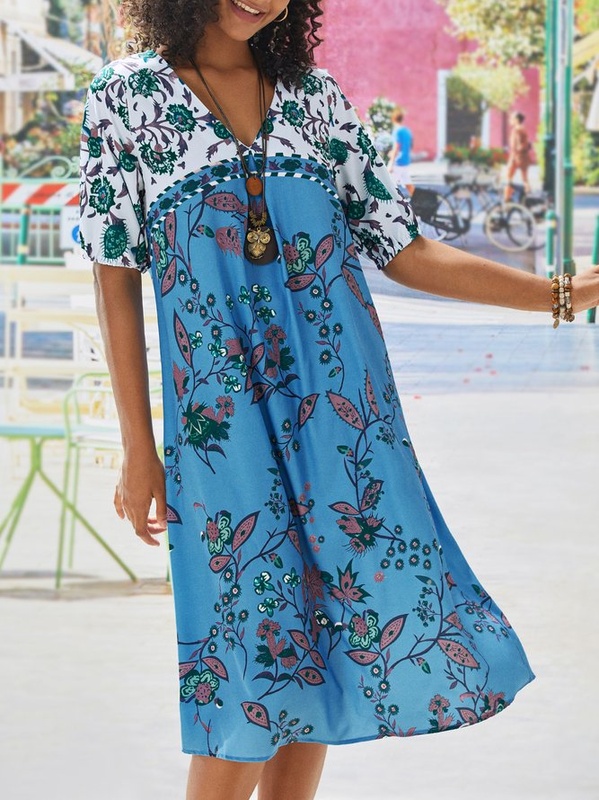 Vintage Boho Holiday Casual Half Sleeve Shift Casual Weaving Handmade Dress