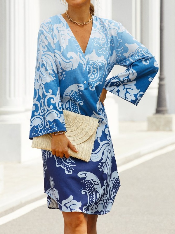 Loose V Neck Casual Midi Handmade Dress