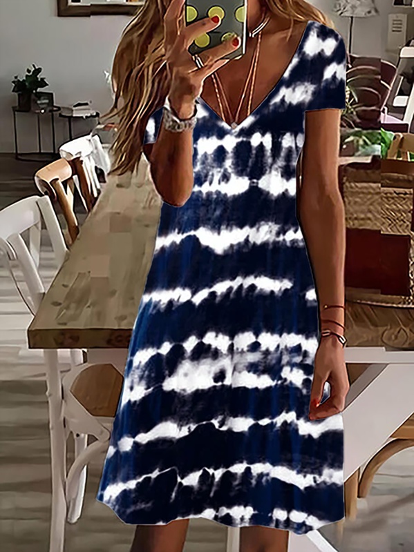 Plus size Casual V neck Short Sleeve Handmade Dress