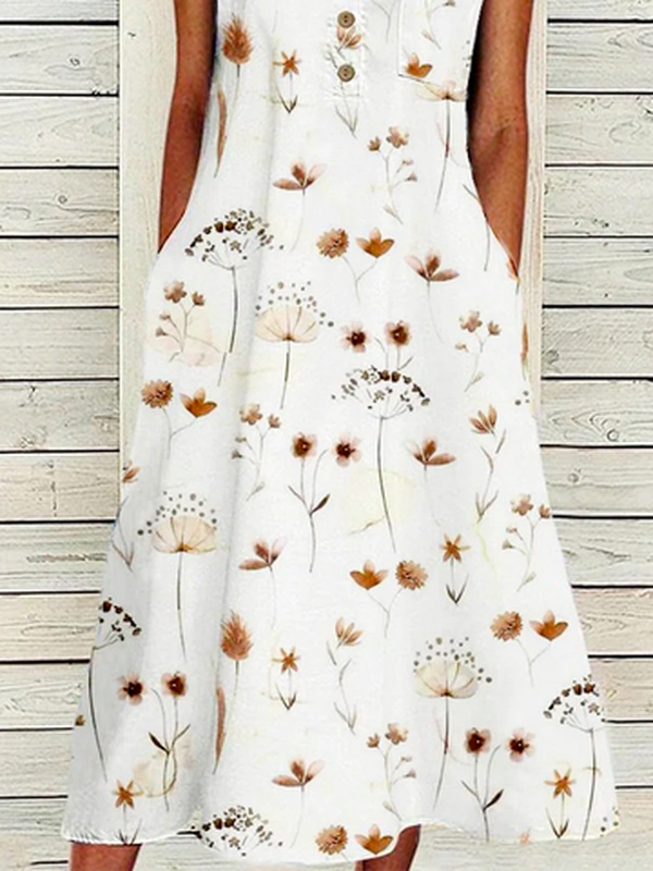 Floral Casual Notched Handmade Dress