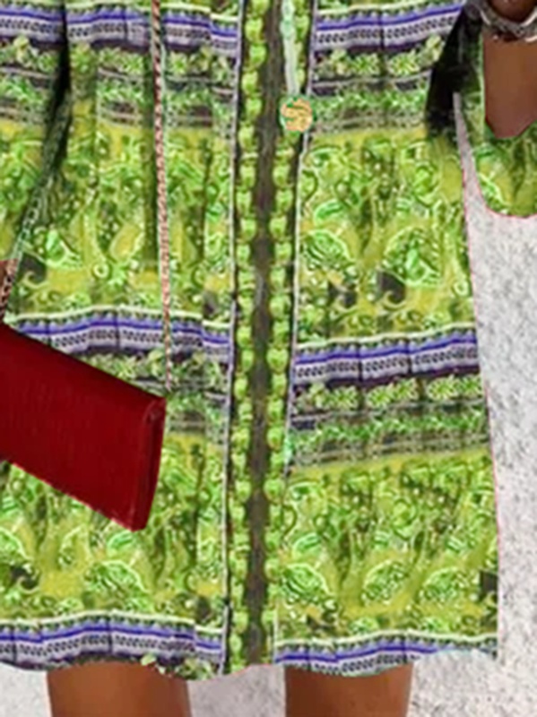 Cotton Long Sleeve Shift Vintage Boho Weaving Handmade Dress