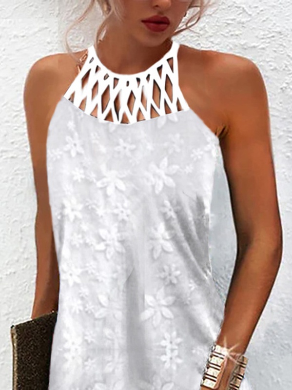 Loose Floral Textured Fabric Sleeveless Casual Handmade Dress