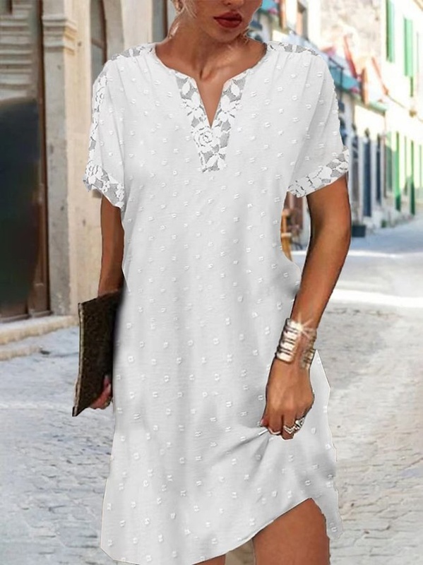 Plain Lace Casual Loose Handmade Dress