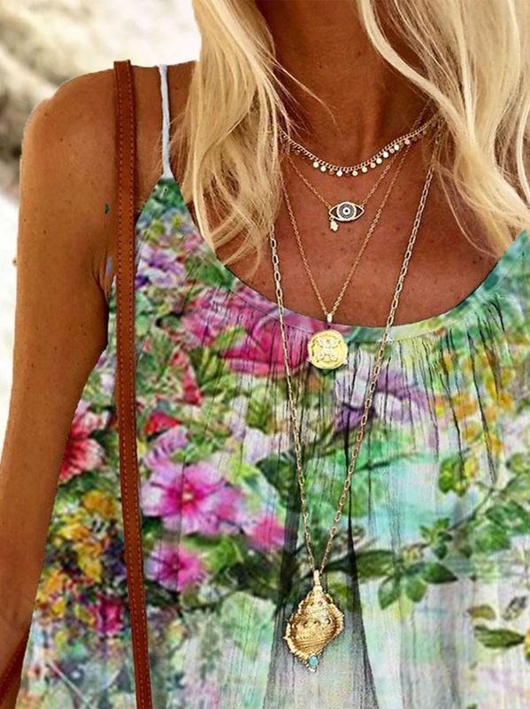 New Woemn Chic Plus Size Vintage Boho Holiday Spaghetti Strap