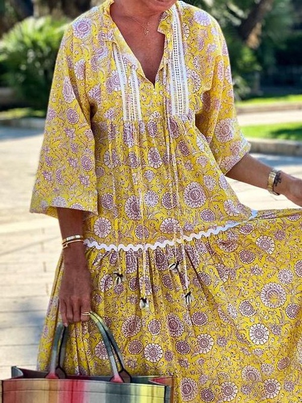 Holiday 3 4 Sleeve Weaving Handmade Dress