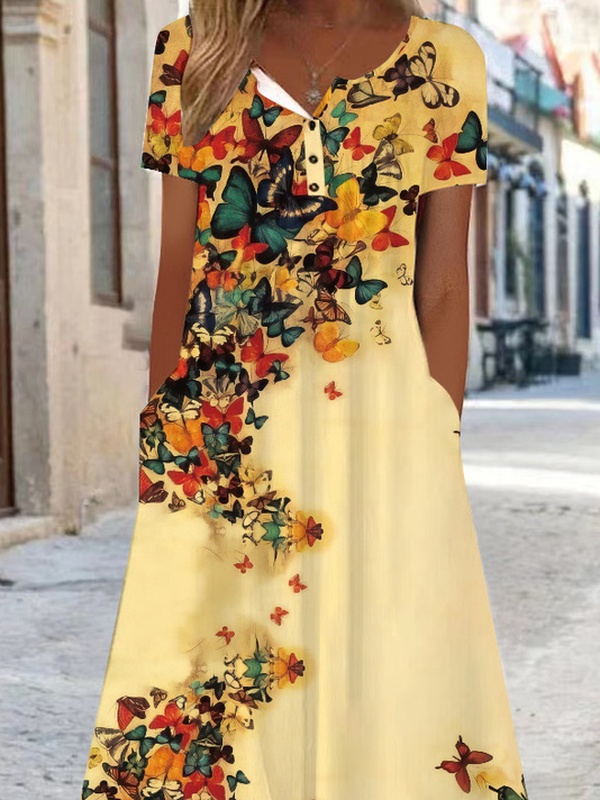 Butterfly Casual Buckle Jersey Handmade Dress