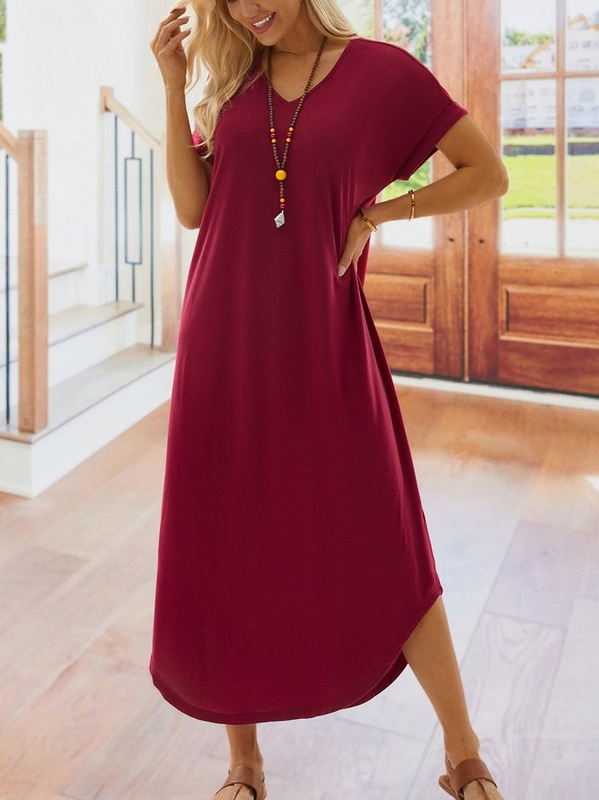 Casual Solid Short Sleeve Knitting Handmade Dress