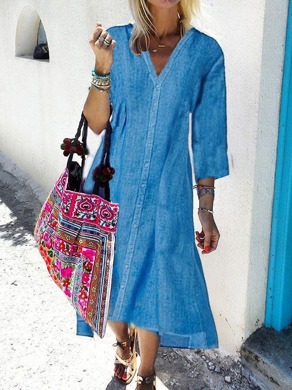 Plus Size Vintage Boho Shift V Neck Holiday 3 4