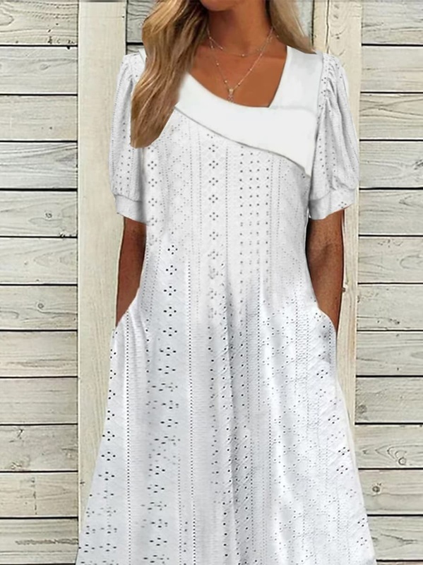 Polyester Cotton Casual Asymmetrical Plain Handmade Dress