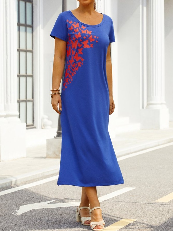 Casual Short Sleeve Printed Cotton Blend Knitting Handmade Dress