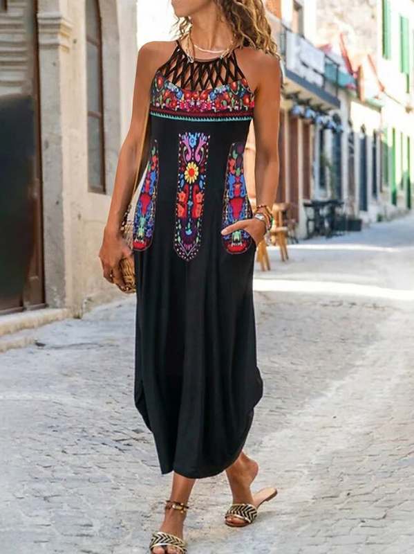 Cut Outs Casual Ethnic Handmade Dress