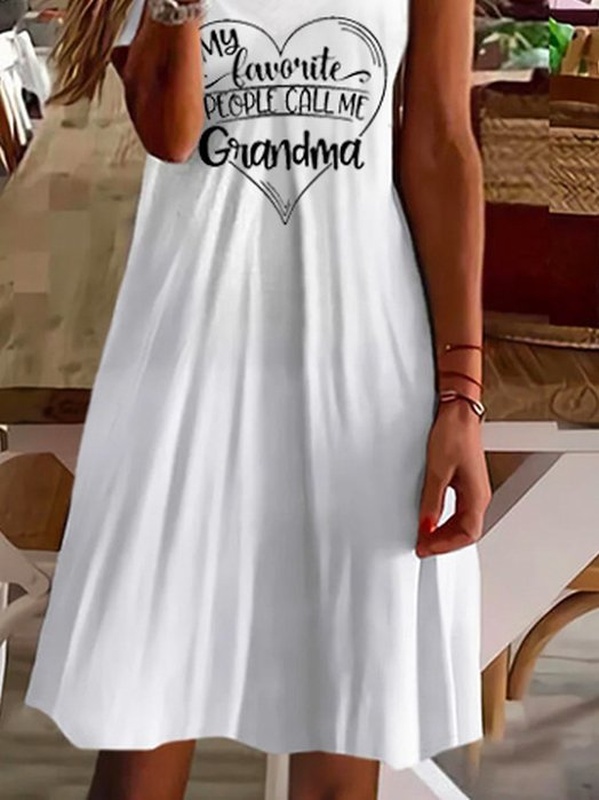 Casual Jersey Text Letters V Neck Handmade Dress